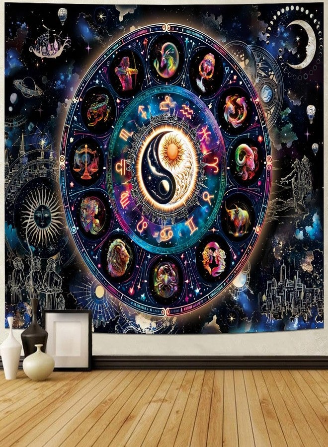 Lahasbja Blacklight Constellation Tapestry UV Reactive Sun and Moon Tapestries Spiritual Zodiac Astrology Wall Tapestries Galaxy Wall Decor Mystic Yin Yang Wall Hanging for Bedroom - Image 2